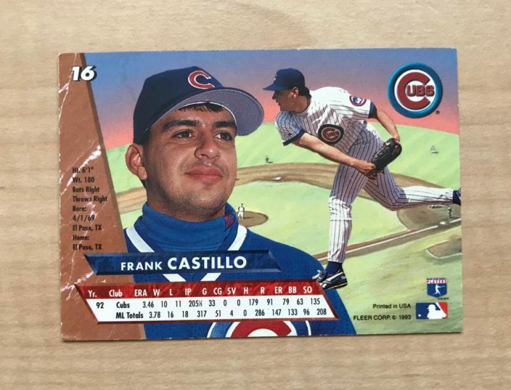 FRANK CASTILLO CHICAGO CUBS SIGNED DECEASED 1993 FLEER ULTRA CARD #16 W/COA 