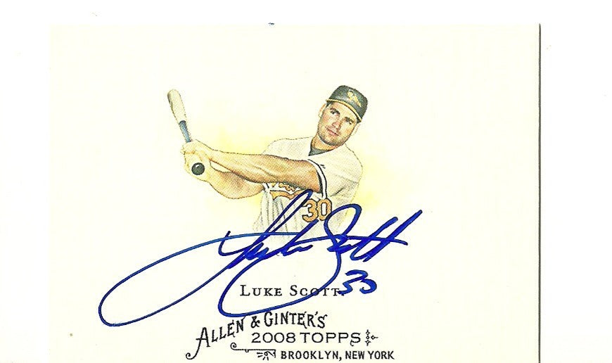 LUKE SCOTT BALTIMORE ORIOLES SIGNED AUTO 2008 TOPPS CARD #42 W/COA