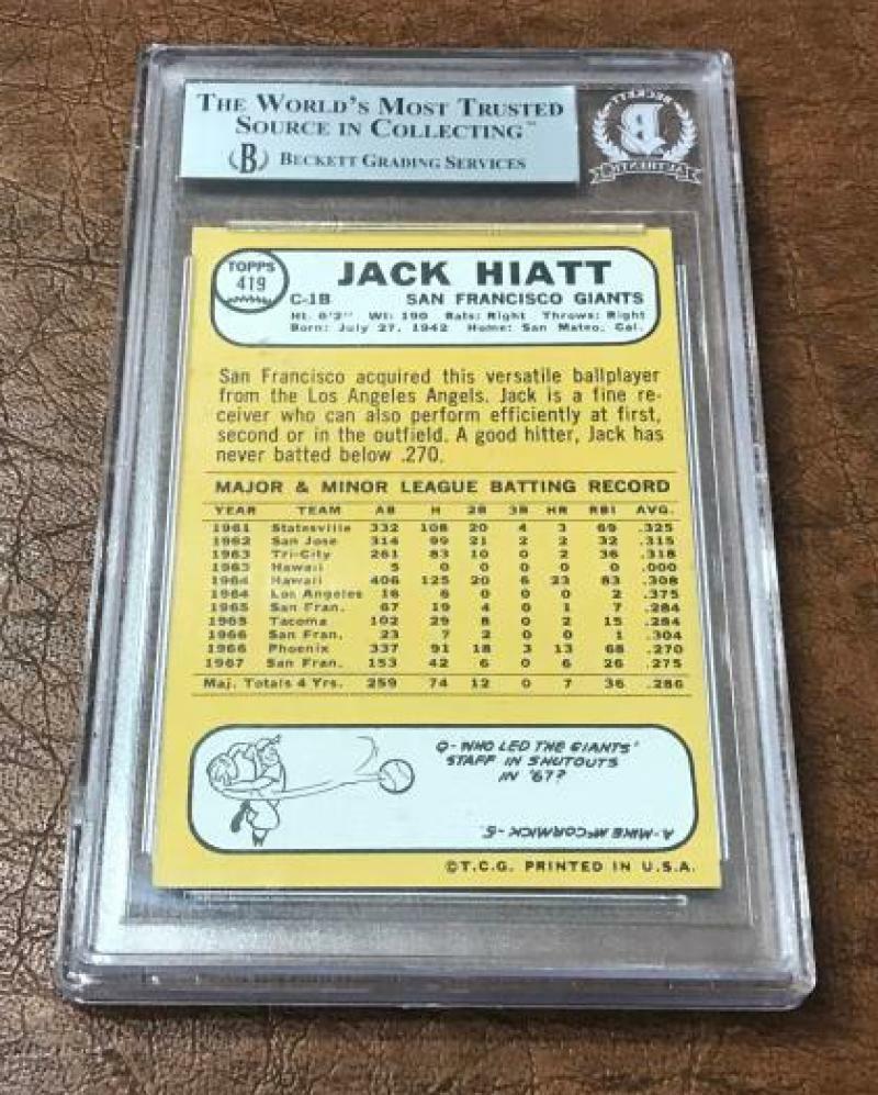 1963 TOPPS JACK HIATT #419 GIANTS SIGNED CARD BECKETT AUTHENTIC