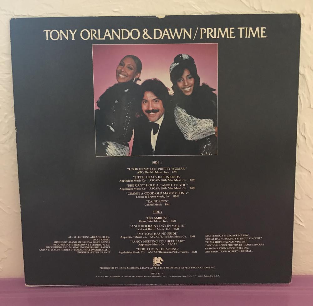 TONY ORLANDO "PRIME TIME"" SIGNED AUTOGRAPHED VINYL RECORD  ALBUM W/COA