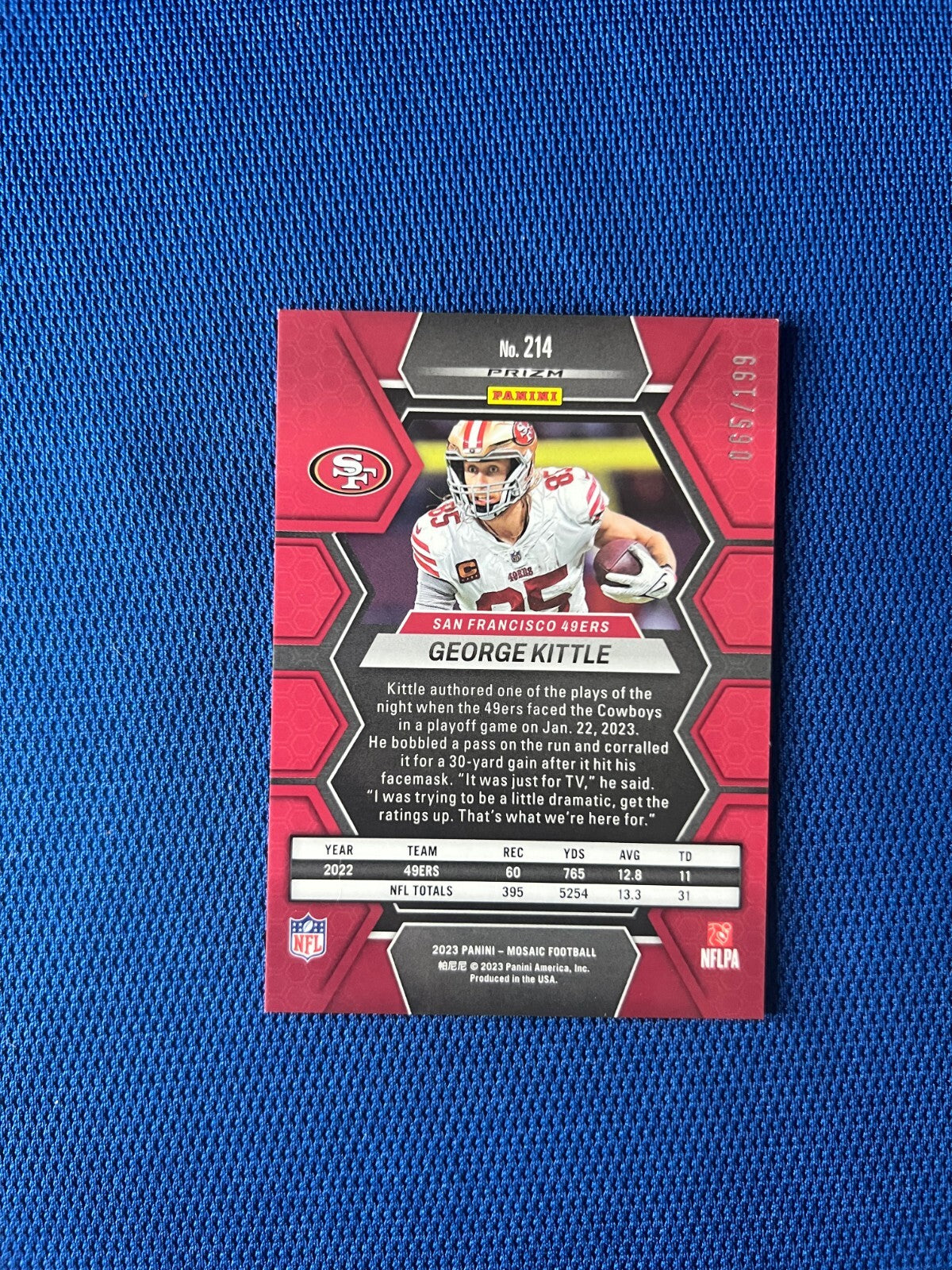 2023 PANINI MOSAIC GEORGE KITTLE SF 49ERS ORANGE PRIZM CARD /199 #214