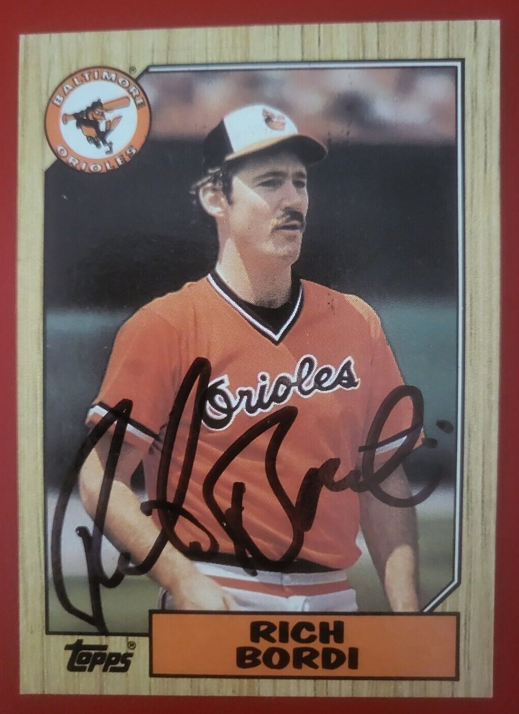 1987 TOPPS RICH BORDI BALTIMORE ORIOLES SIGNED AUTOGRAPHED CARD #638 W/COA