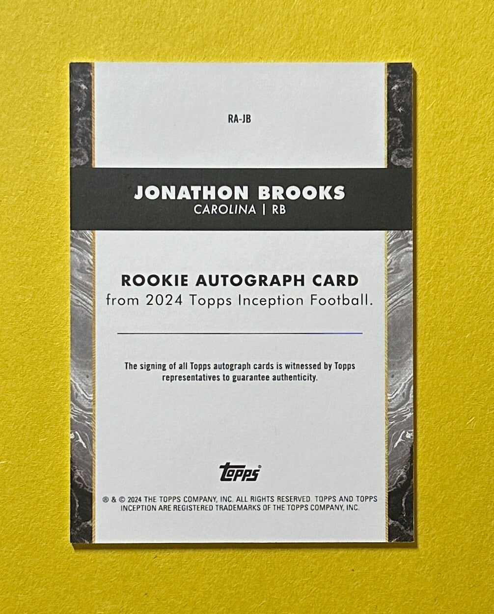 2024 TOPPS INCEPTION JONATHON BROOKS ROOKIE AUTO #RA-JB PANTHERS
