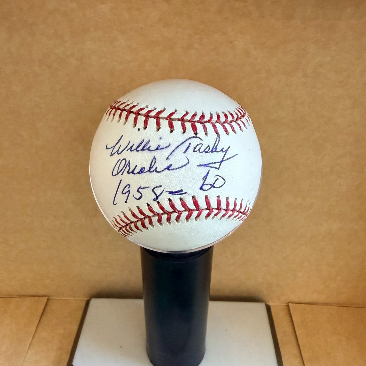 WILLIE TASBY ORIOLES 1958-60 SIGNED AUTOGRAPHED M.L. BASEBALL BECKETT AUTH