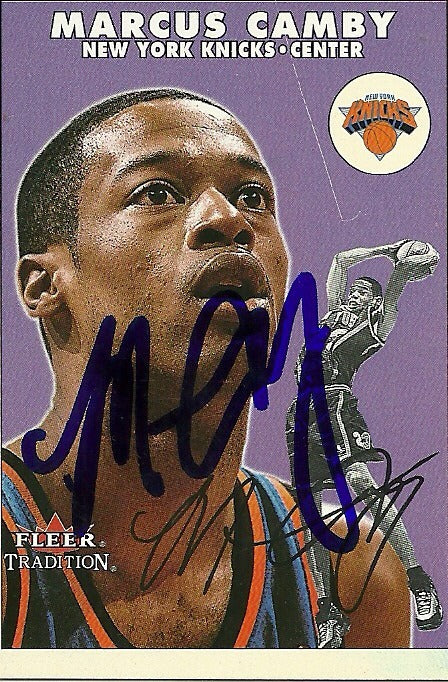 MARCUS CAMBY NEW YORK KNICKS SIGNED AUTOGRAPHED 2001 FLEER CARD #115 W/COA