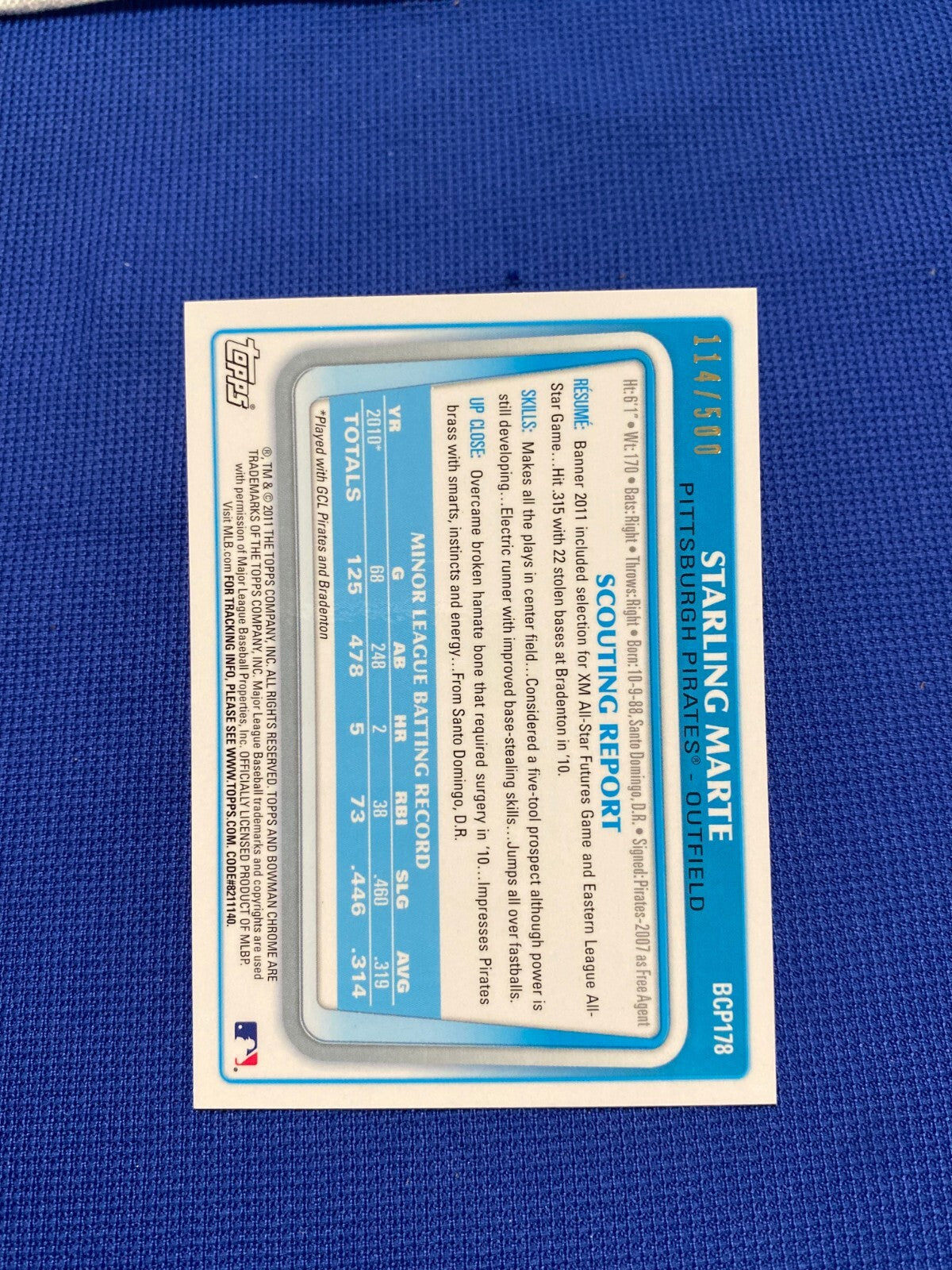 2011 BOWMAN CHROME STARLING MARTE RC ROOKIE REFRACTOR AUTO AUTOGRAPHED CARD /500