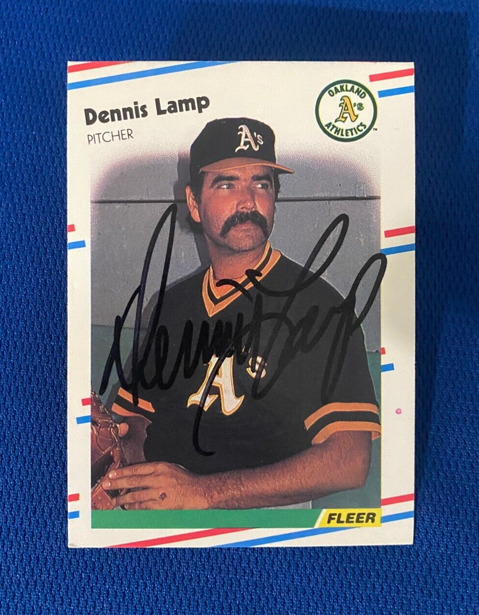 1988 FLEER DENNIS LAMP OAKLAND A'S DODGERS AUTOGRAPHED SIGNED CARD #284 W/COA