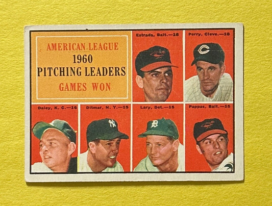 1961 TOPPS 1960 AL PITCHING LEADERS ESTRADA PERRY DALEY DITMAR LARY PAPPAS #48