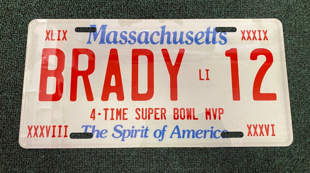 TOM BRADY 12 PATRIOTS MASSACHUSETTS 4-TIME SUPER BOWL MVP CAR LICENSE PLATE