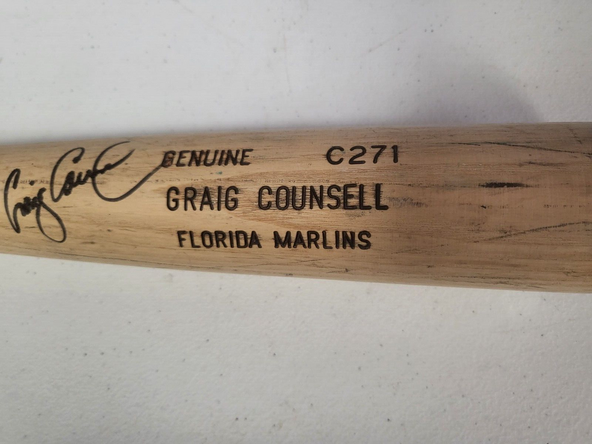 CRAIG COUNSELL FL MARLINS SIGNED AUTO GAME USED LOUISVILLE SLUGGER BAT BECKETT