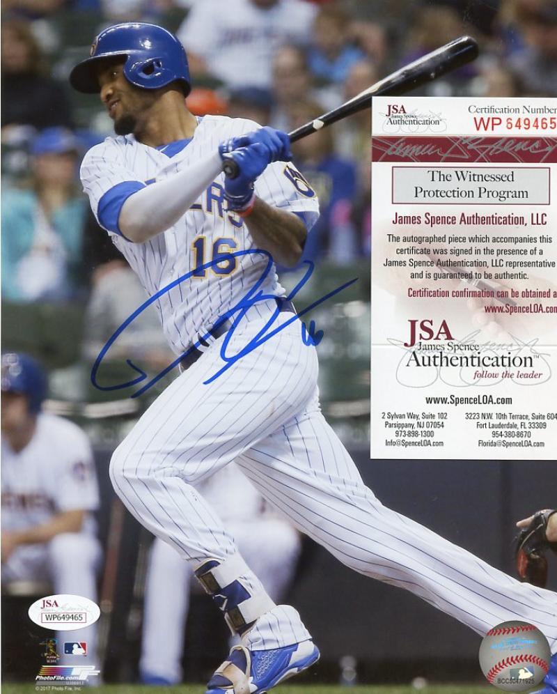 DOMINGO SANTANA MILWAUKEE BREWERS SIGNED ACTION 8X10 PHOTO JSA WP 649465
