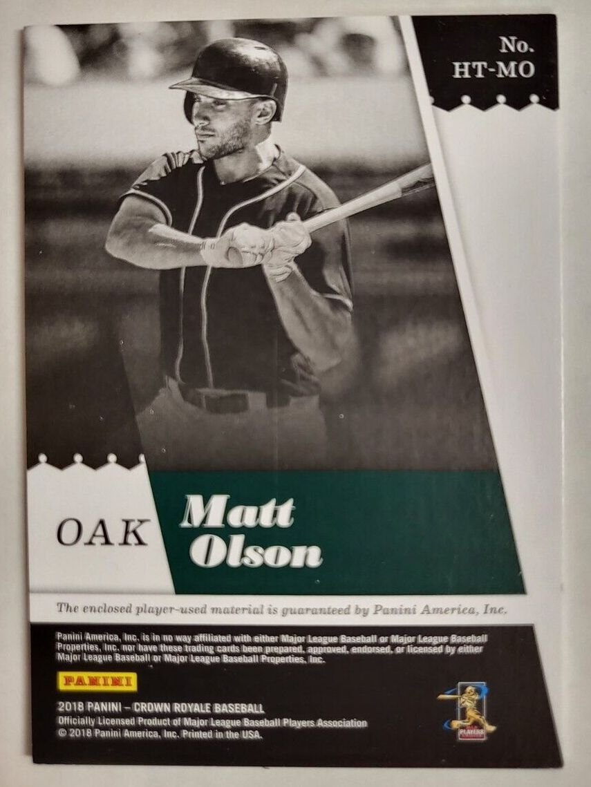 2018 CROWN ROYALE MATT OLSON HT-MO 34/49 BASEBALL RELIC CARD