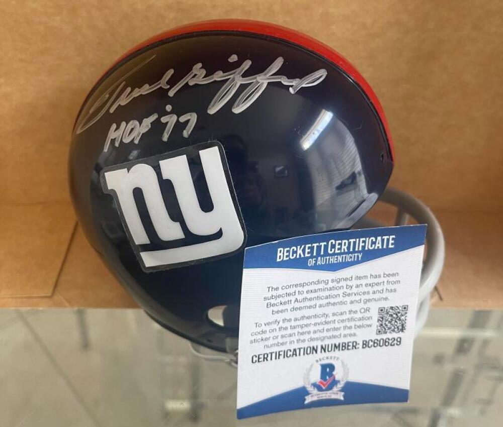 FRANK GIFFORD NEW YORK GIANTS SIGNED 2 BAR VINTAGE MINI HELMET BAS BC60629