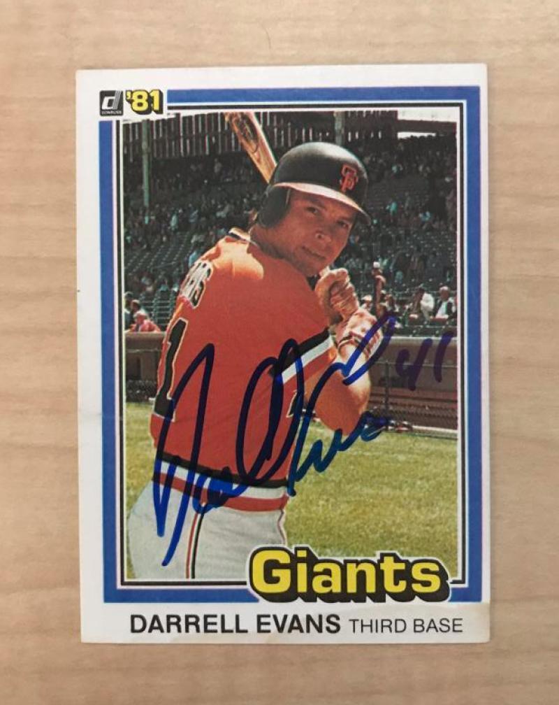 DARRELL EVANS SAN FRANCISCO GIANTS AUTOGRAPHED 1981 DONRUSS CARD #192 W/COA