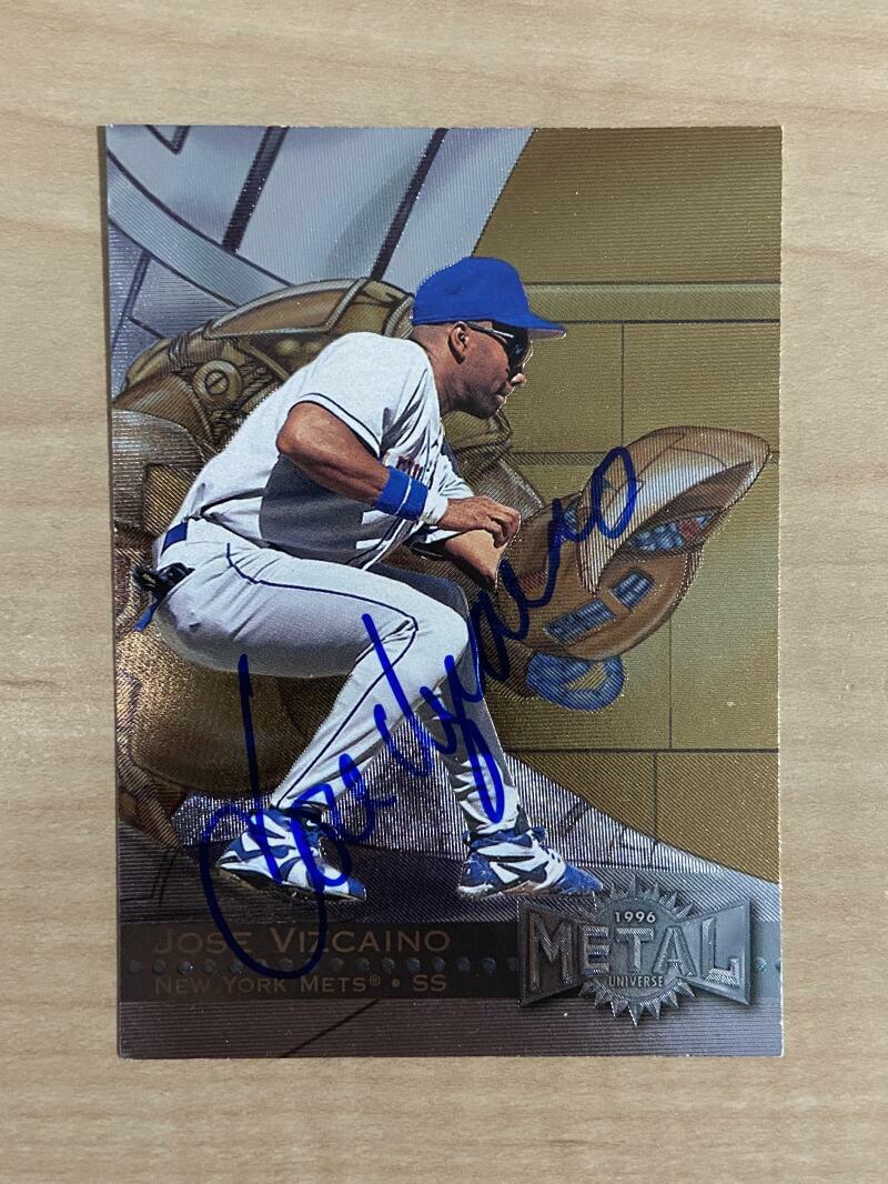 JOSE VIZCAINO NEW YORK METS SIGNED AUTOGRAPHED 1996 METAL CARD #206 W/COA