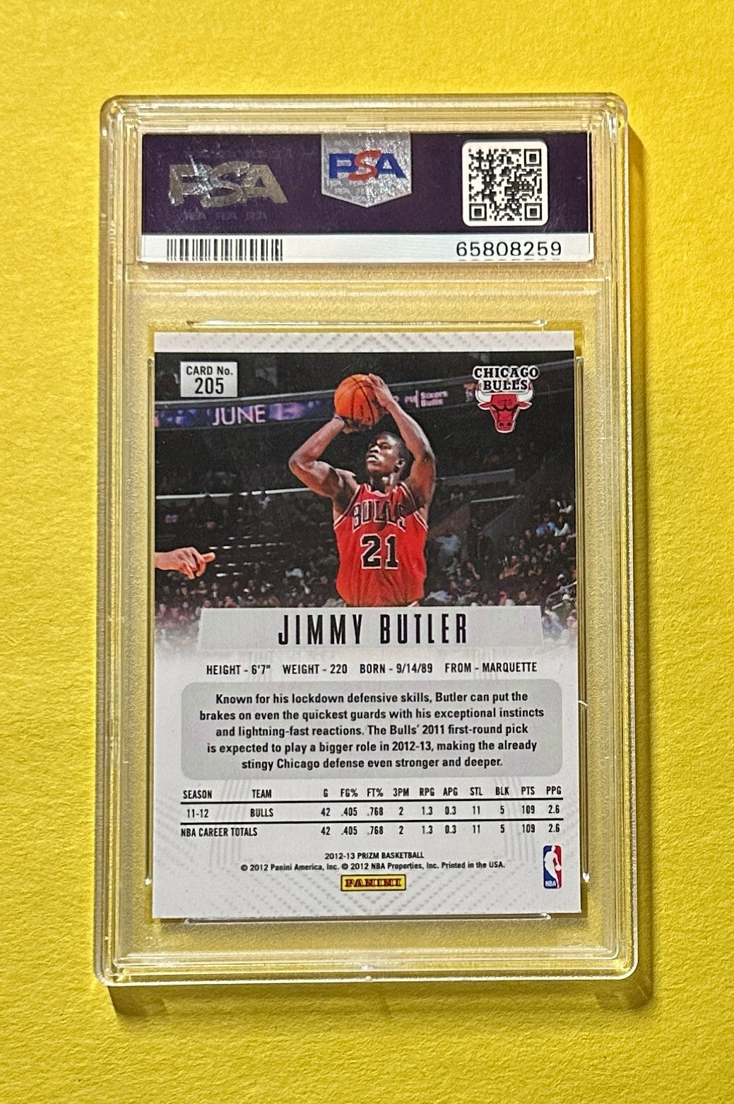 2012-13 PANINI PRIZM JIMMY BUTLER #205 PSA MINT 9 HEAT