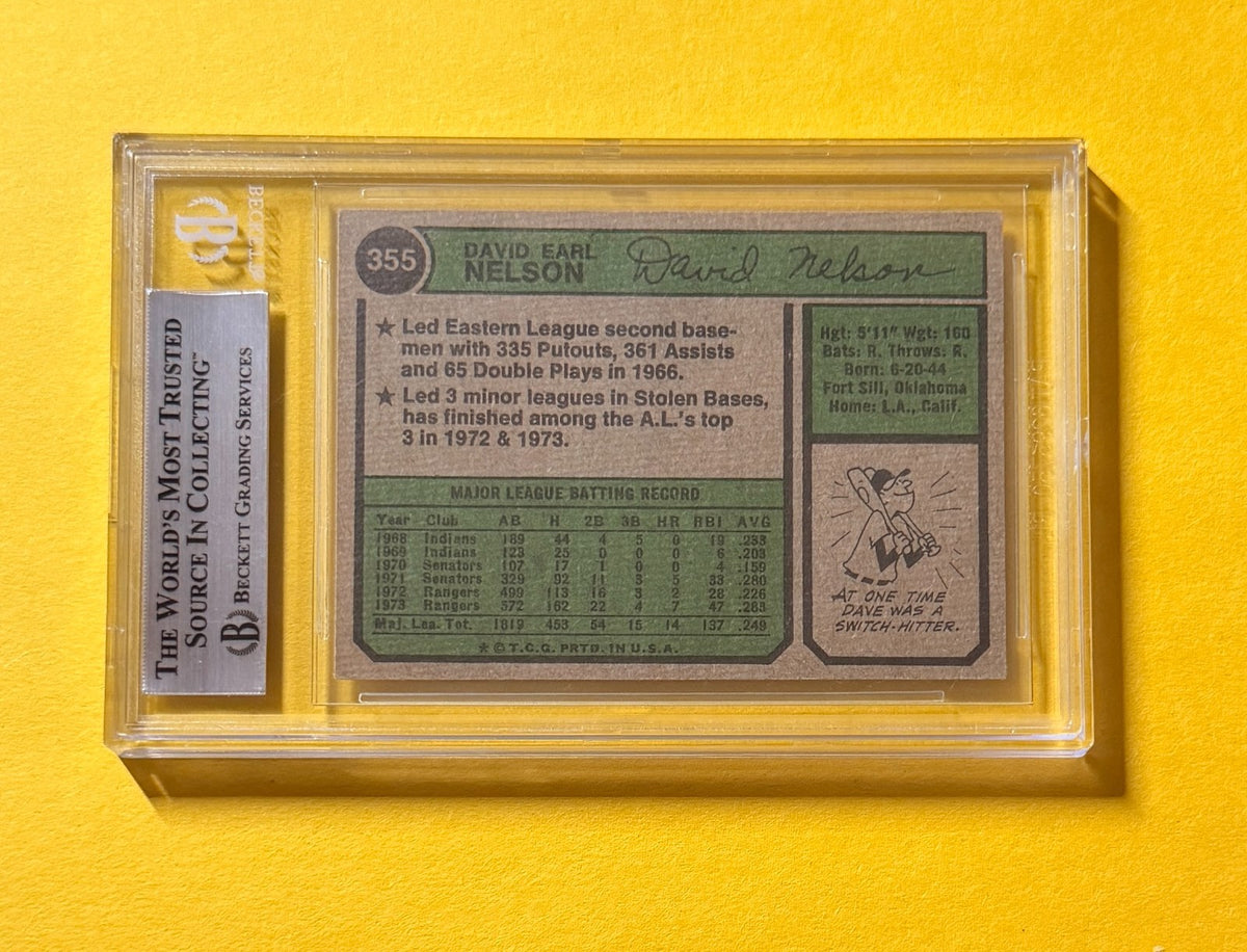 1974 TOPPS DAVE NELSON #355 SIGNED AUTO CARD BECKETT AUTHENTIC RANGERS