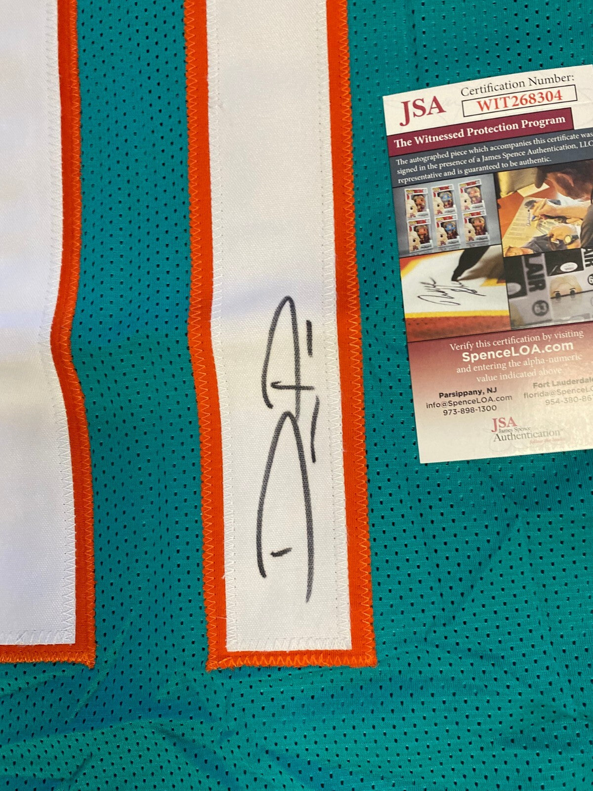 DEVANTE PARKER MIAMI DOLPHINS SIGNED AUTOGRAPH CUSTOM TEAL JERSEY SZ XL JSA !