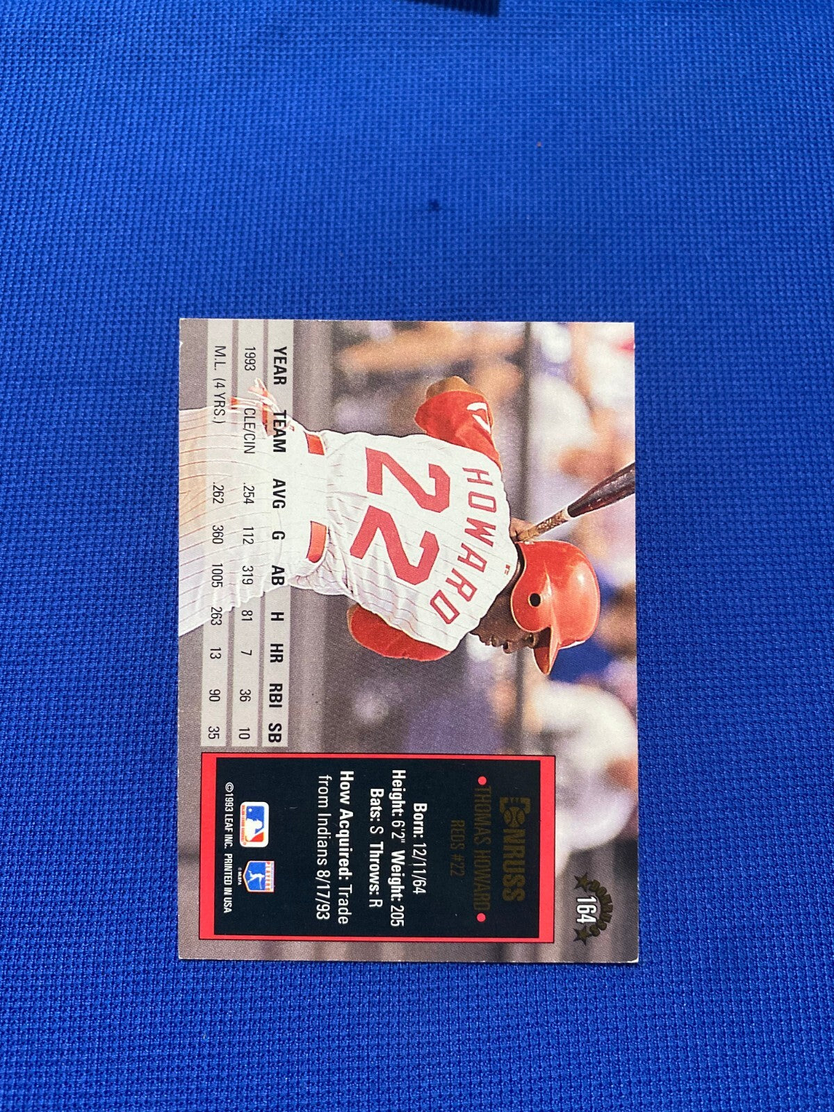 1994 DONRUSS THOMAS HOWARD CINCINNATI REDS SIGNED AUTOGRAPHED #164 CARD W/COA