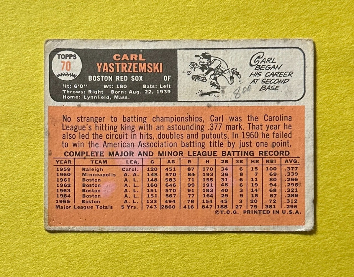 1966 TOPPS CARL YASTRZEMSKI #70 RED SOX HOF