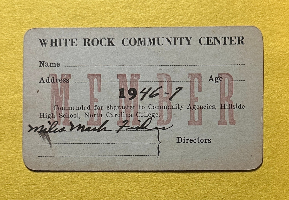 1946-47 VINTAGE WHITE ROCK COMMUNITY CENTER IDENTIFICATION CARD