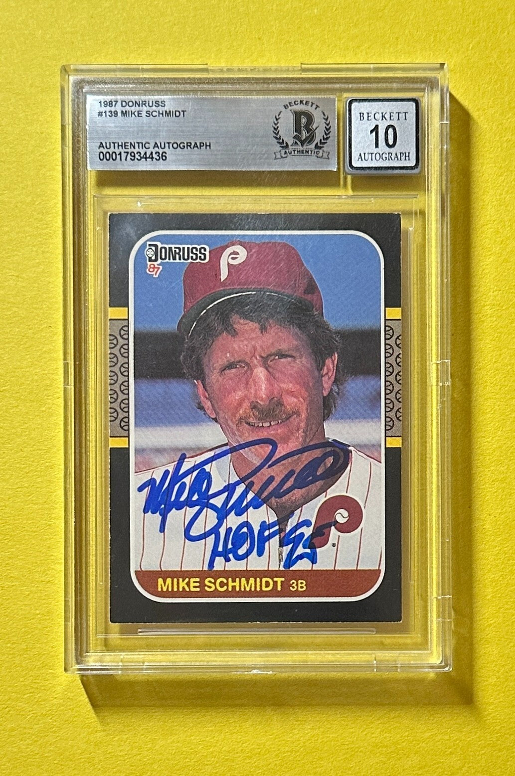 1968 DONRUSS MIKE SCHMIDT #139 SIGNED AUTO BECKETT AUTH 10 INSCRIBED "HOF 25"