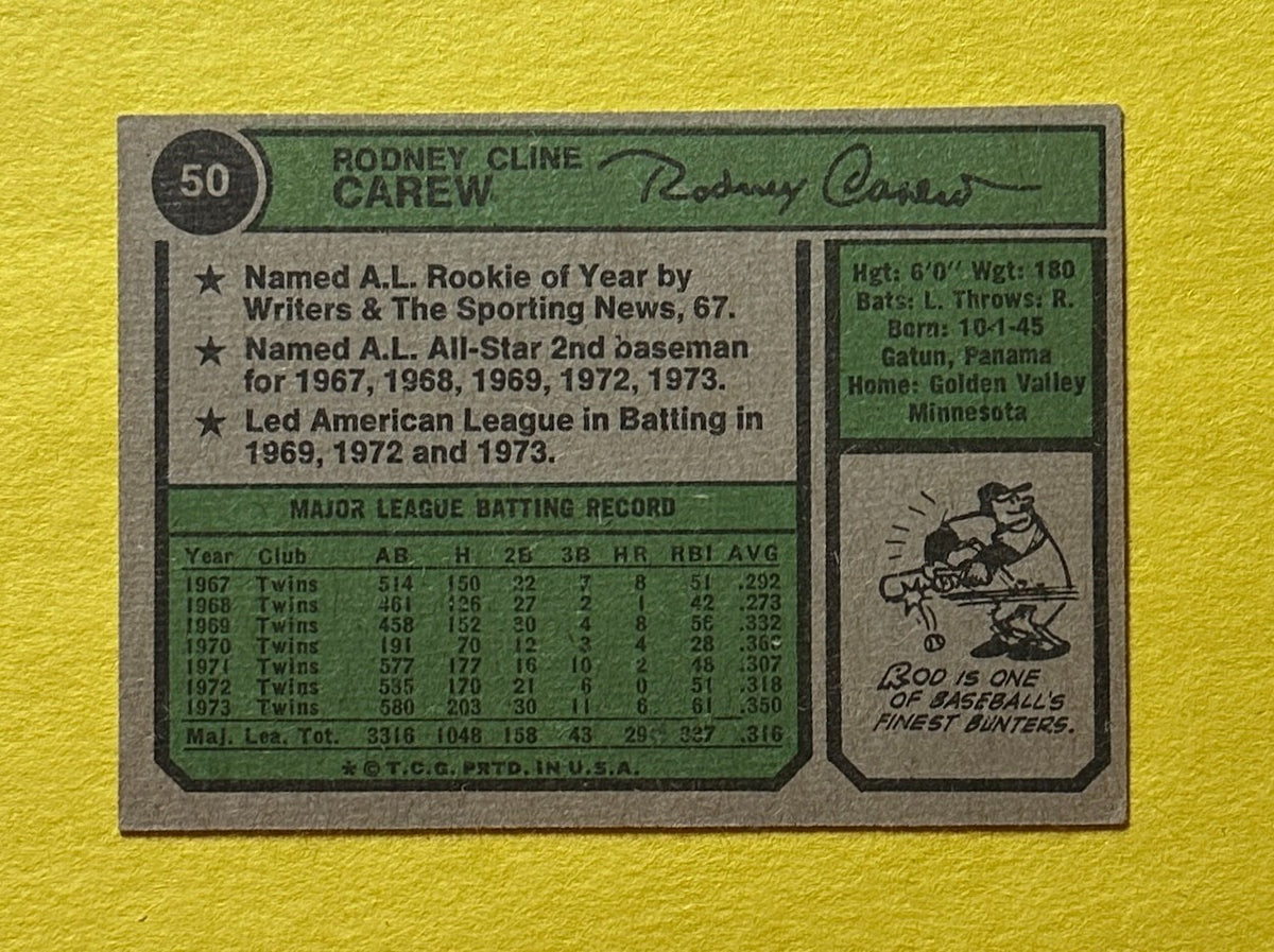 1974 TOPPS ROD CAREW #50 TWINS HOF