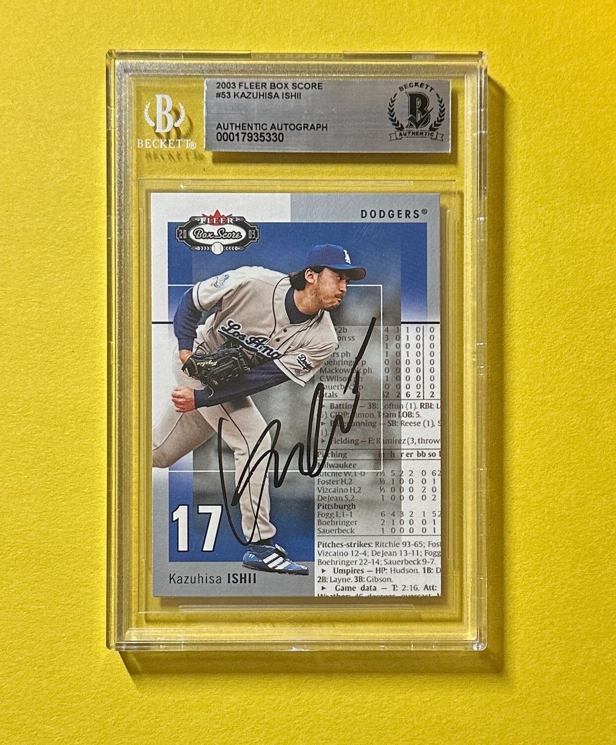 2003 FLEER BOX SCORE KAZUHISA ISHII #53 BECKETT AUTHENTIC SIGNED AUTO CARD