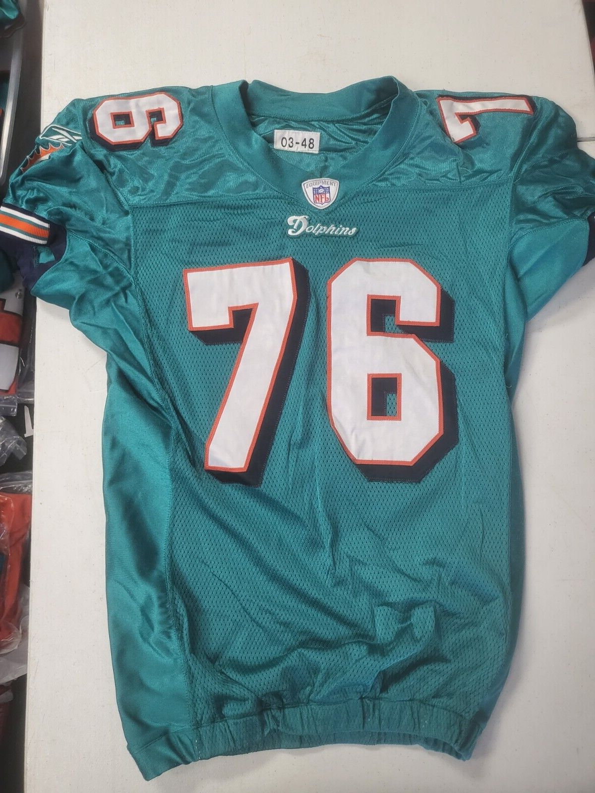 MIAMI DOLPHINS JAMES BROWN #76 GAME USED REEBOK NFL FOOTBALL JERSEY