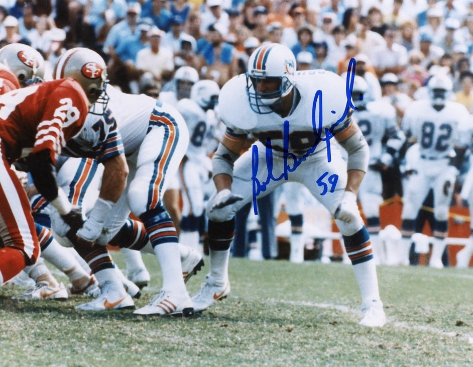 BOB BRUDZINSKI ACTION MIAMI DOLPHINS SIGNED AUTOGRAPHED 8X10 PHOTO W/COA