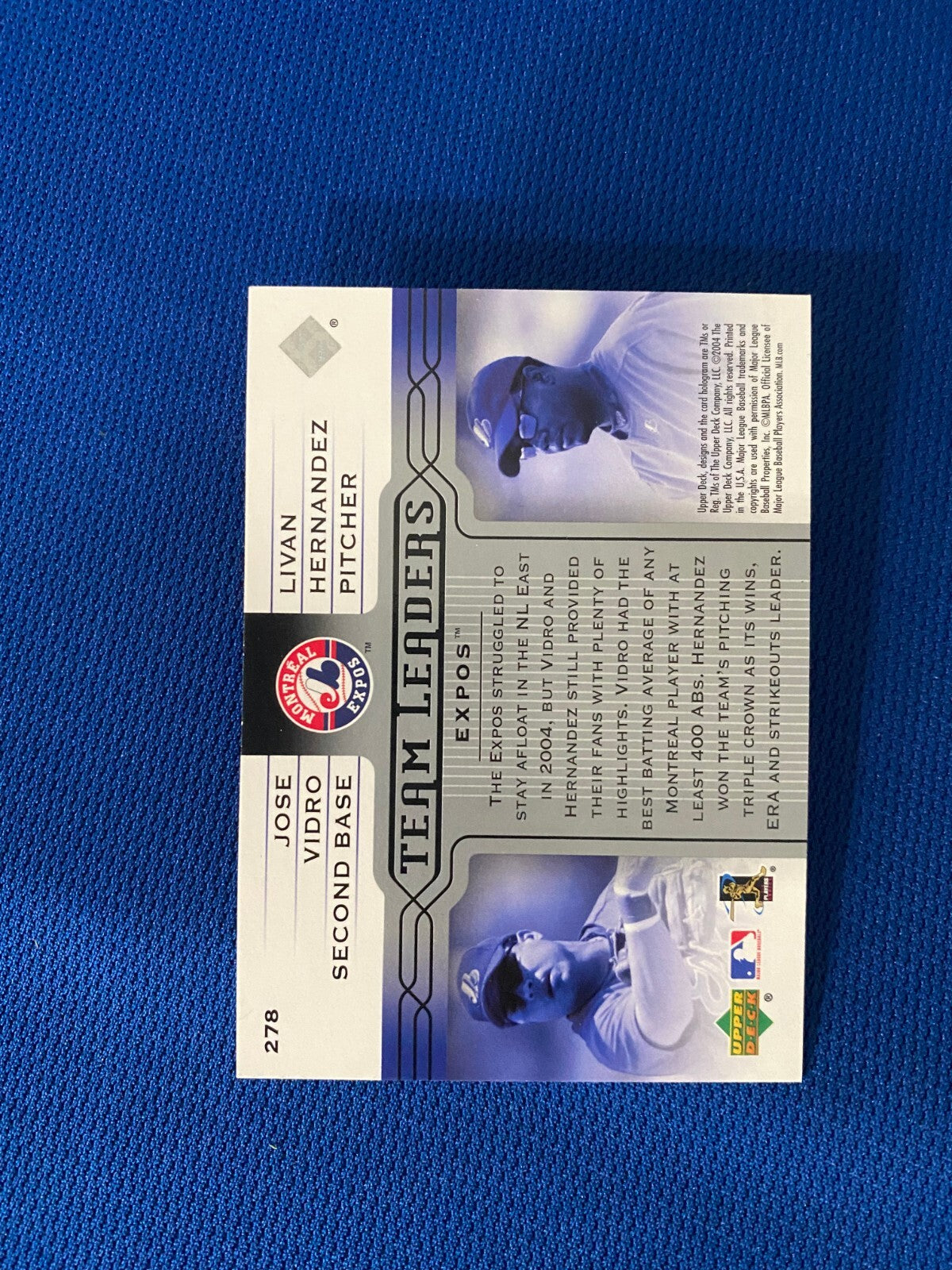 2004 UPPER DECK LIVAN HERNANDEZ MONTREAL EXPOS AUTOGRAPHED SIGNED CARD #278 COA