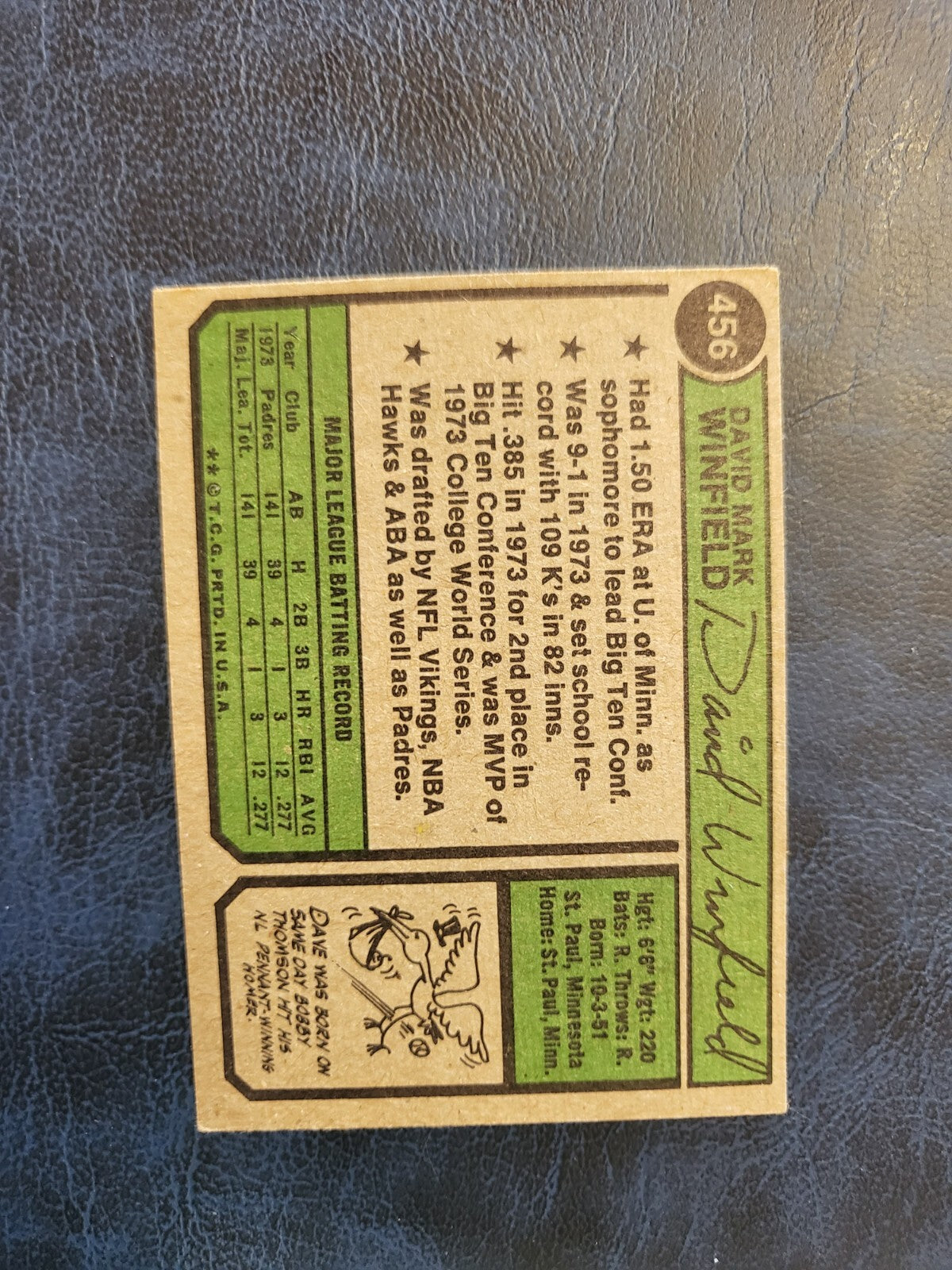 1974 TOPPS DAVE WINFIELD PADRES ROOKIE RC BASEBALL CARD #456 VINTAGE