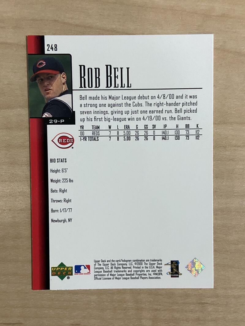 ROB BELL CINCINNATI REDS SIGNED AUTOGRAPHED 2001 UPPER DECK CARD #248 W/COA