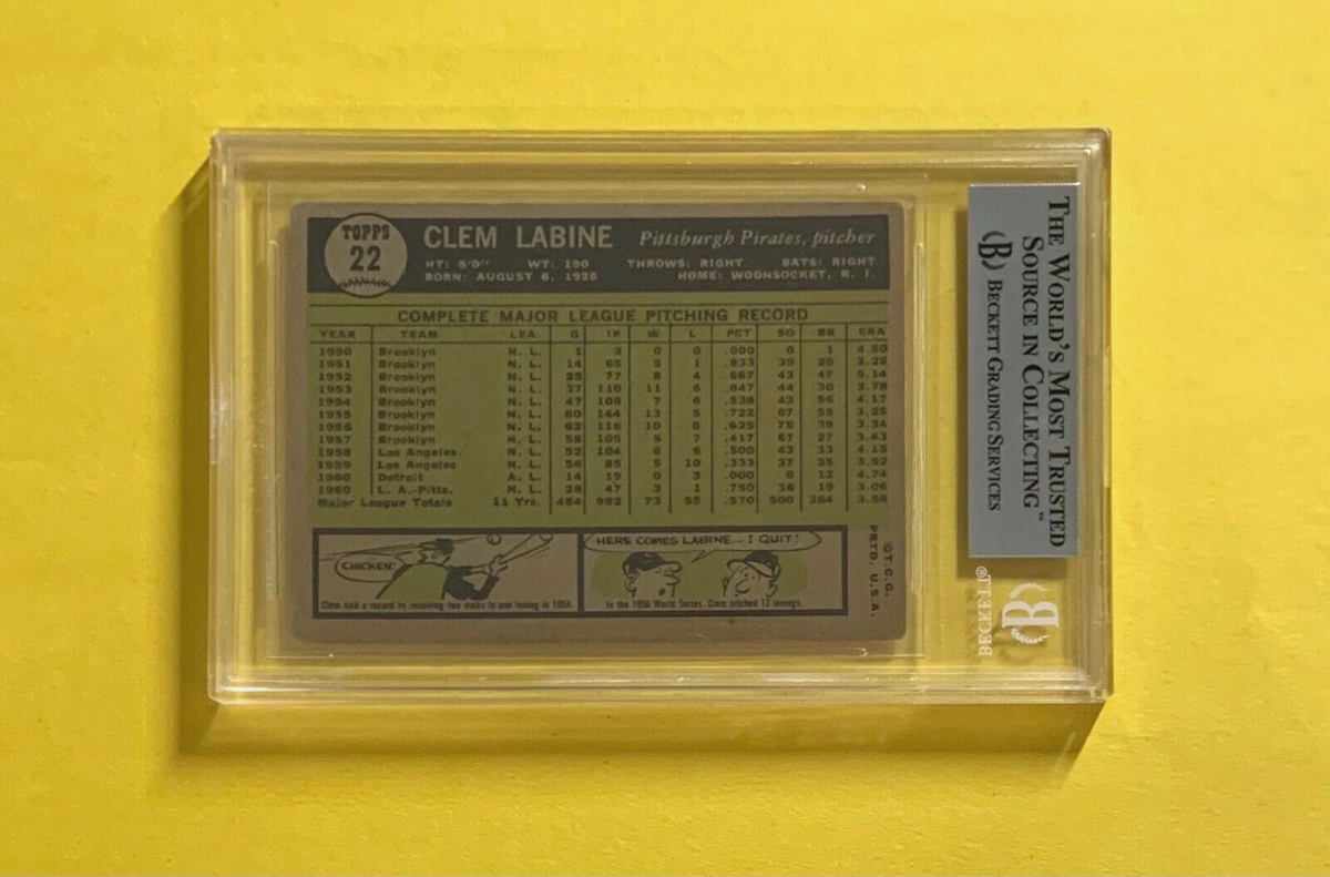1961 TOPPS CLEM LABINE #22 AUTHENTIC AUTO BECKETT CERTIFIED PIRATES