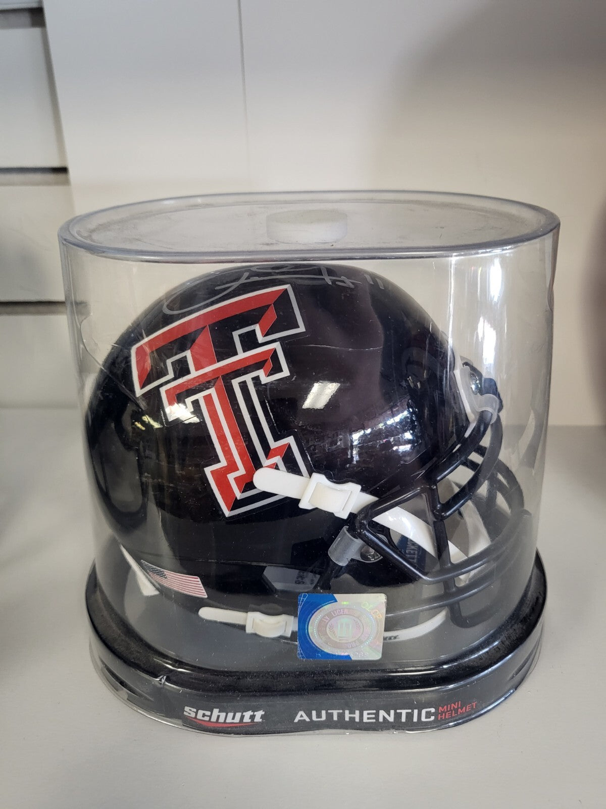 JAKEEM GRANT TEXAS TECH COLLEGE SIGNED AUTOGRAPHED SCHUTT BLACK MINI HELMET W