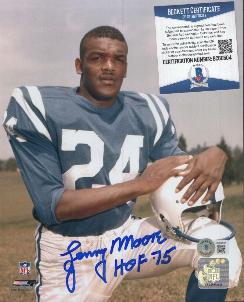 LENNY MOORE BALTIMORE COLTS HOF 75 SIGNED 8X10 PHOTO BECKETT BC60504