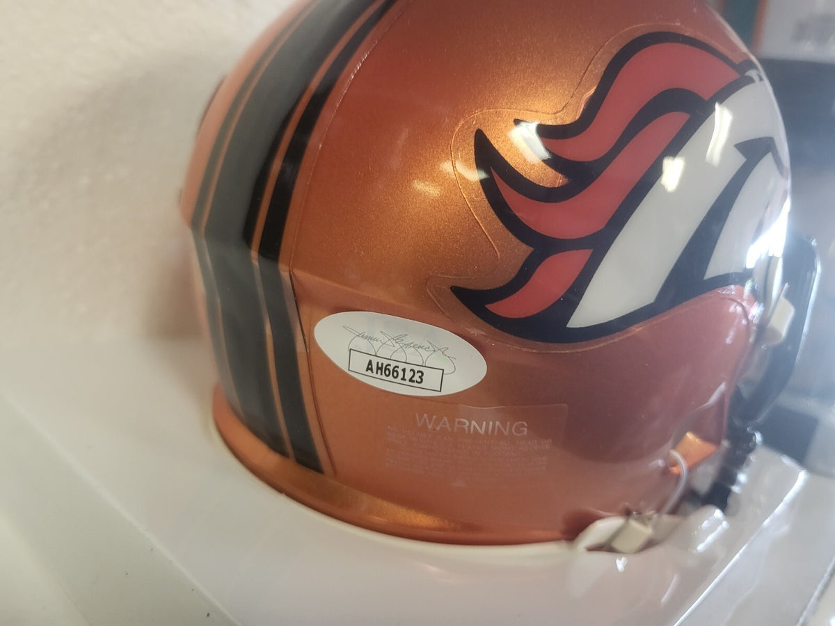 KARL MECKLENBURG DENVER BRONCOS SIGNED AUTO FLASH MINI HELMET JSA #AH66123