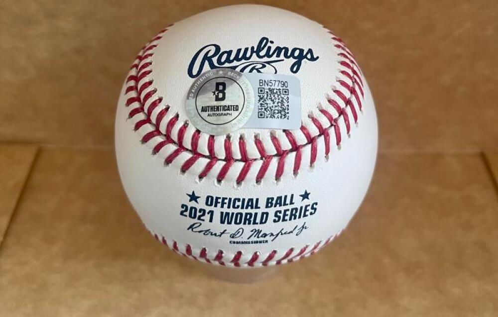 JORGE SOLER SIGNED AUTOGRAPHED INSCRIBED 2021 WORLD SERIES BASEBALL BECKETT AUTH