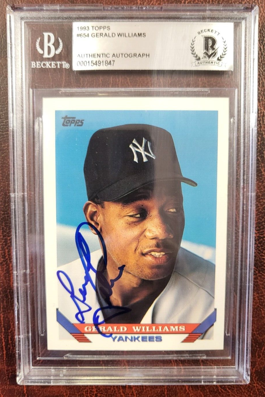 1993 TOPPS GERALD WILLIAMS YANKEES SIGNED AUTOGRAPH #654 CARD BECKETT AUTHENTIC