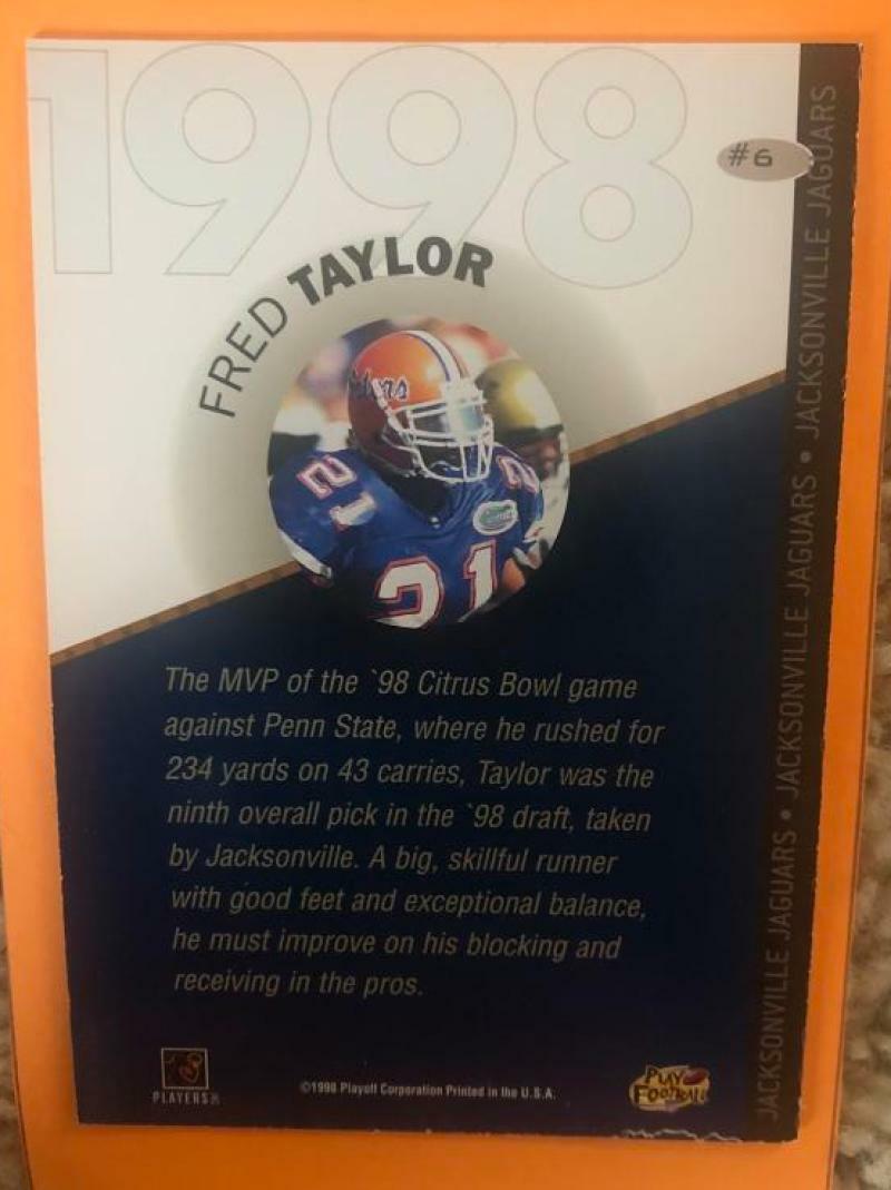 1998 PLAYOFF DRAFT PICK FRED TAYLOR GATORS/JAGUARS #6
