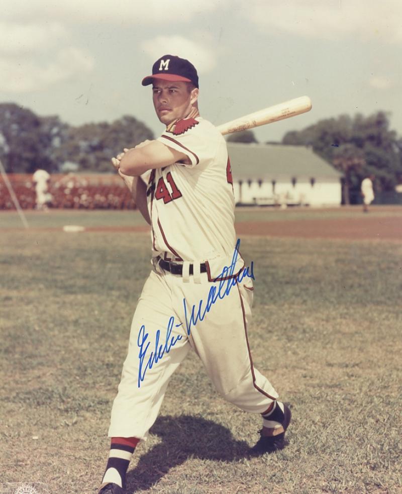 EDDIE MATHEWS MILWAUKEE BRAVES SIGNED AUTOGRAPHED 8X10 PHOTO