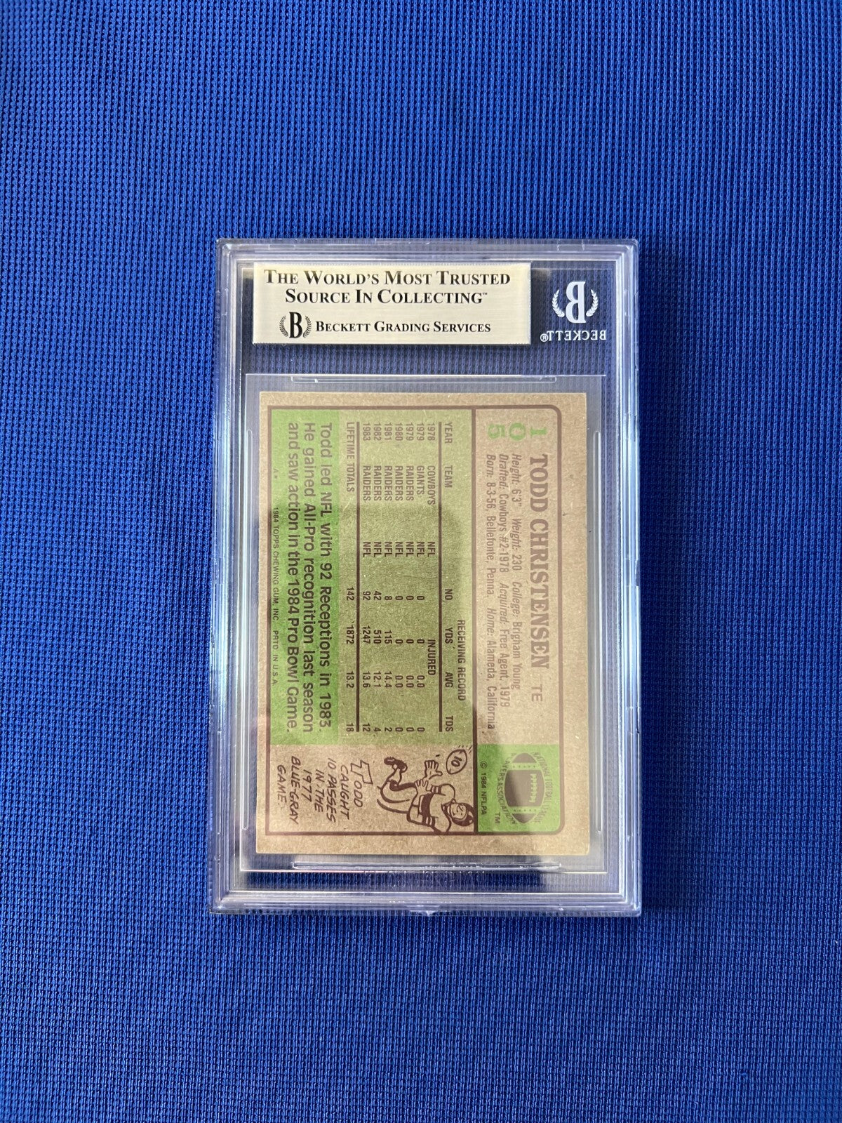 1984 TOPPS TODD CHRISTENSEN OAKLAND RAIDERS SIGNED AUTOGRAPHED #105 CARD BECKETT