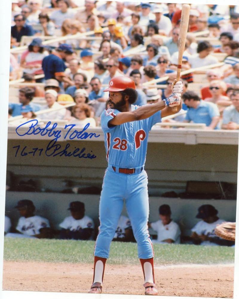 BOBBY TOLAN 76-77 PHILLIES SIGNED AUTOGRAPHED 8X10 PHOTO W/COA