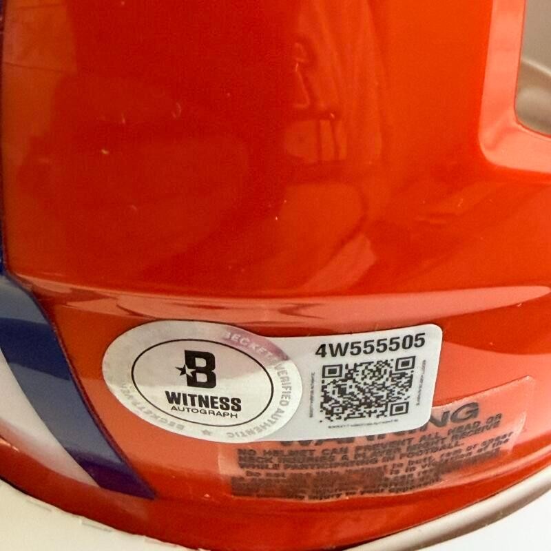 LOUIS OLIVER FLORIDA GATORS #18 SIGNED ORANGE MINI HELMET BECKETT 