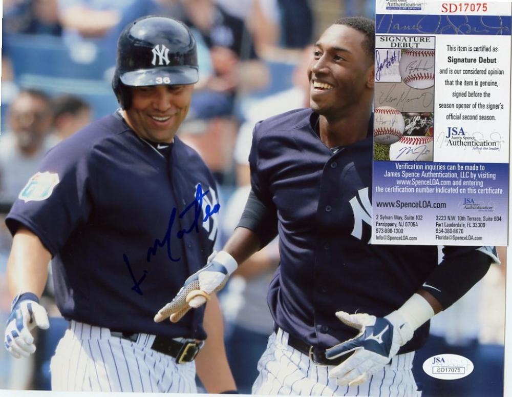 JORGE MATEO W/ COACH NEW YORK YANKEES SIGNATURE DEBUT SIGNED 8X10 JSA SD17075
