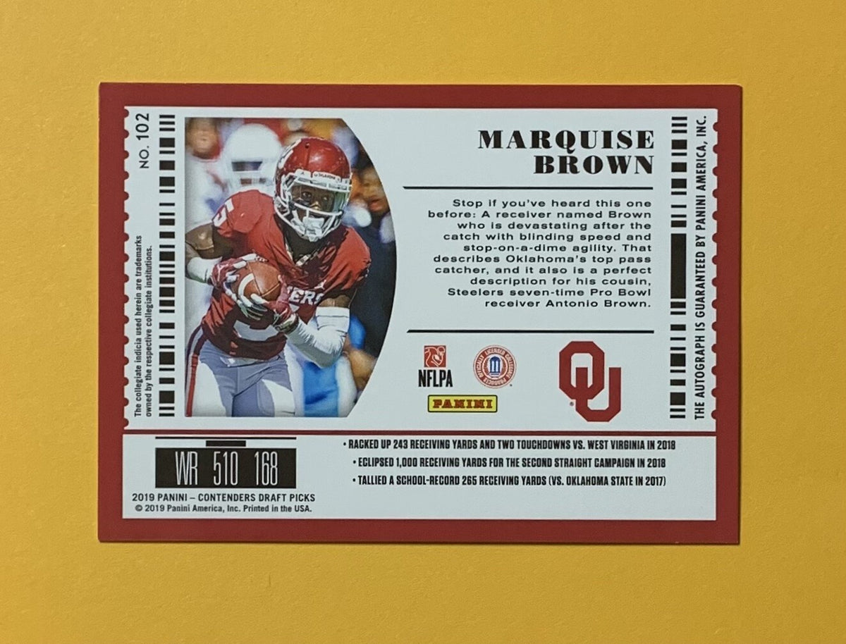 2019 PANINI CONTENDERS DRAFT PICKS MARQUISE BROWN ROOKIE AUTO /10 #102 RAVENS