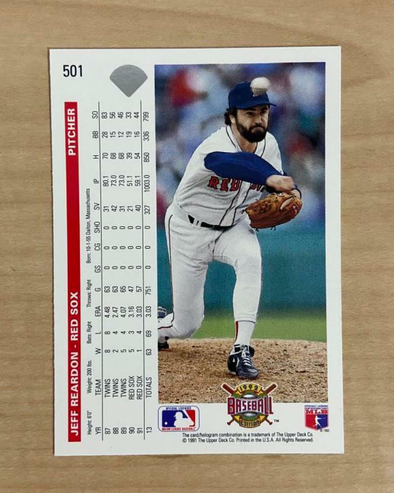 JEFF REARDON BOSTON RED SOX SIGNED AUTOGRAPHED 1992 UPPER DECK CARD #501 W/COA 