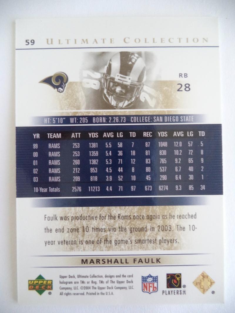 2004 UD UPPER DECK ULTIMATE COLLECTION MARSHALL FAULK RAMS /75 CARD 