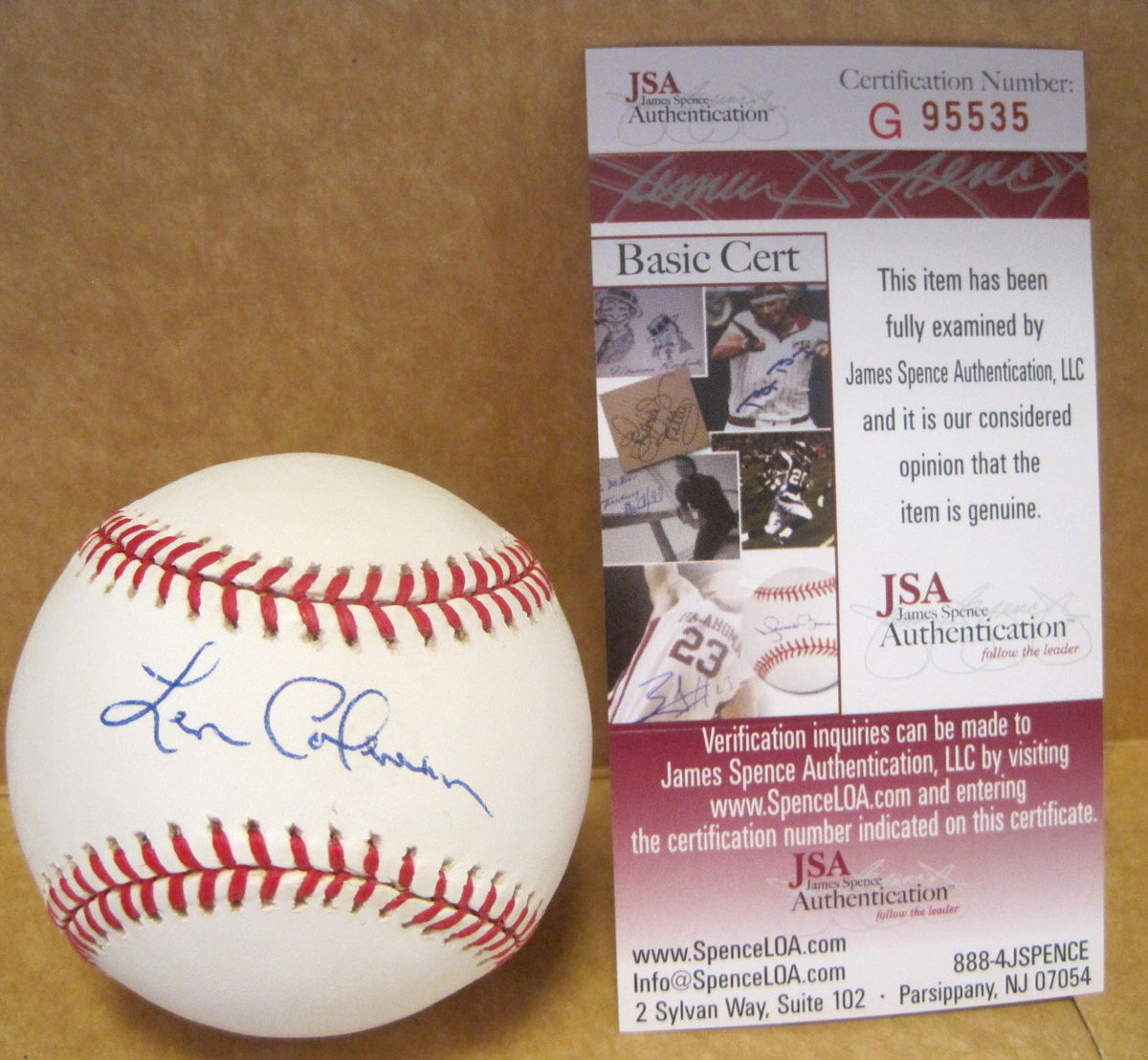LEONARD COLEMAN AUTOGRAPHED SIGNED OFFICIAL N.L.BASEBALL W/JSA 