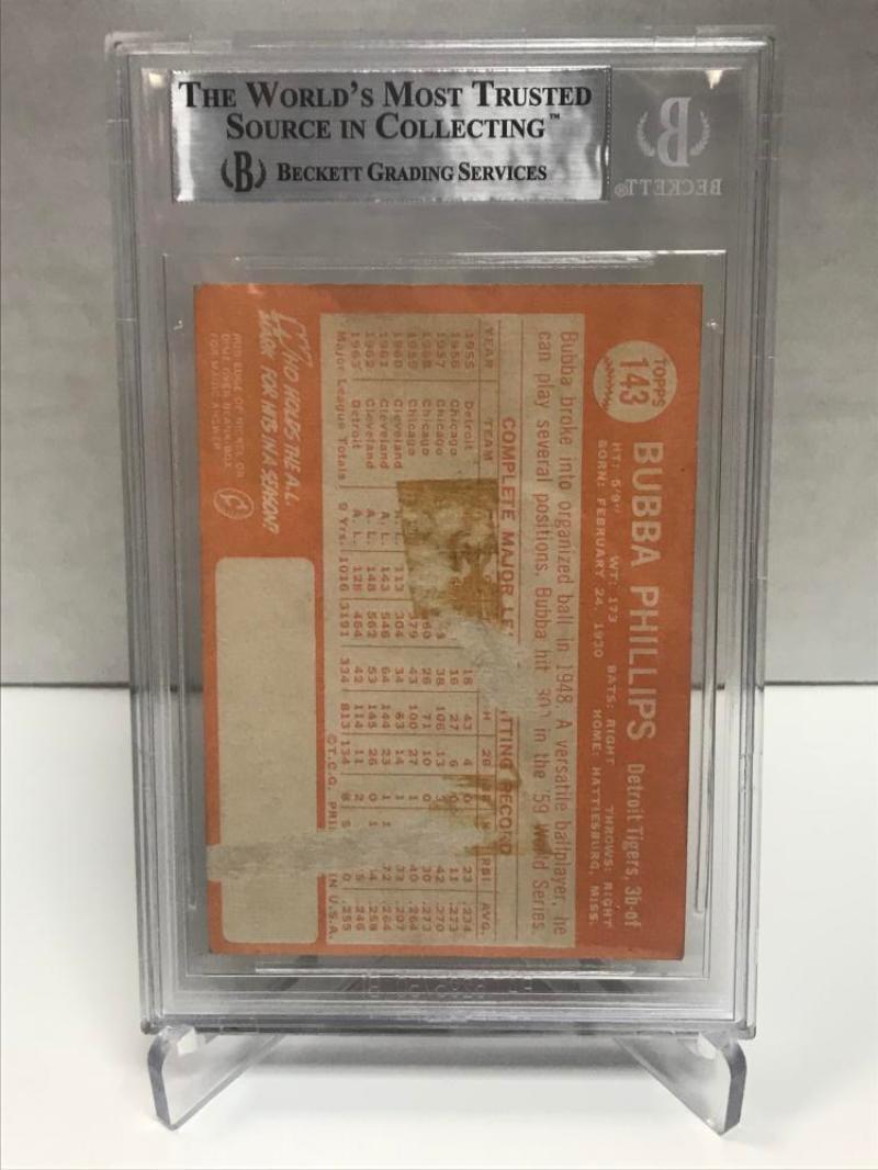1964 TOPPS BUBBA PHILLIPS TIGERS  SIGNED CARD BECKETT AUTHENTIC AUTOGRAPH